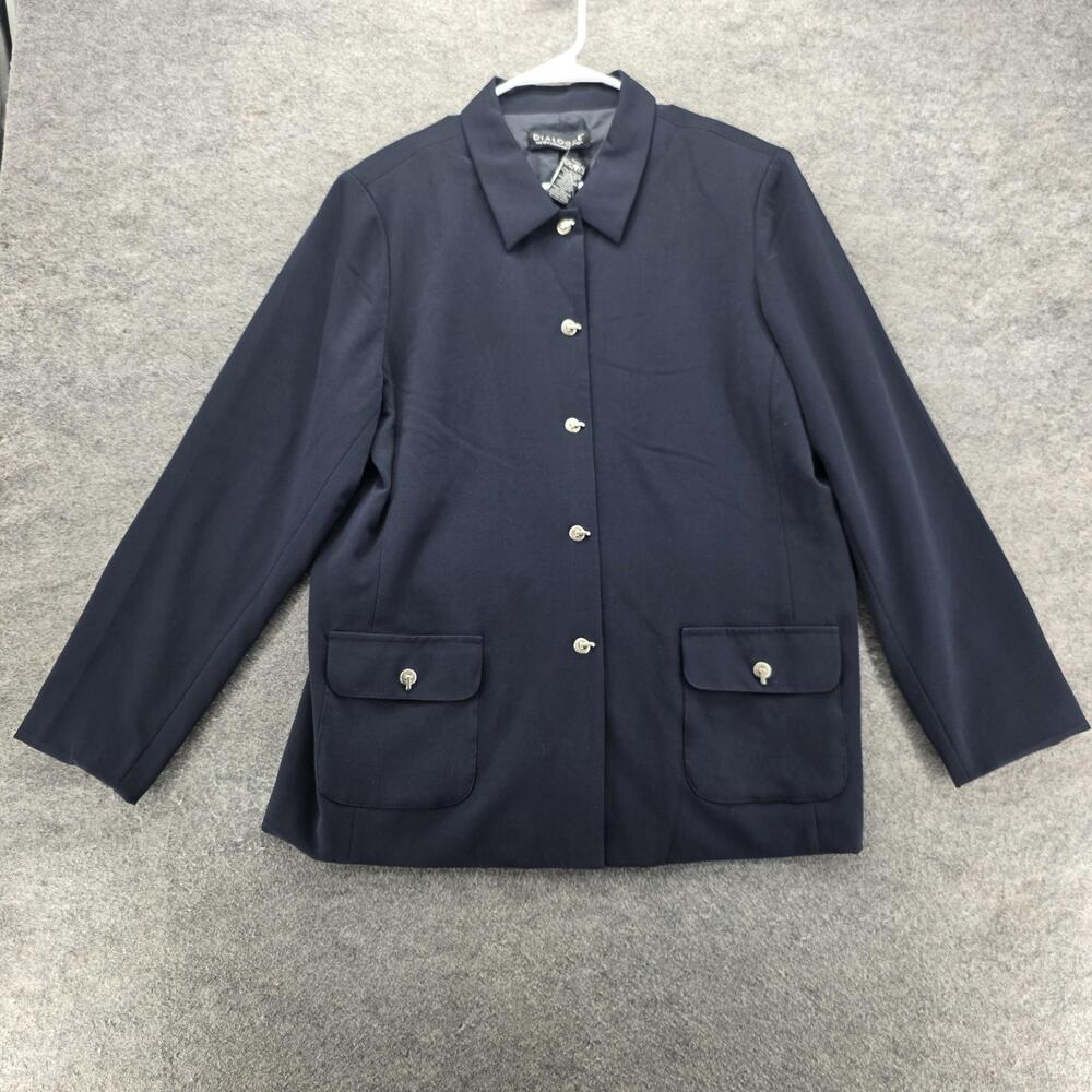 Dialogue Jacket Womens 16 Navy Blue Button Front Pockets Lined QVC Style New